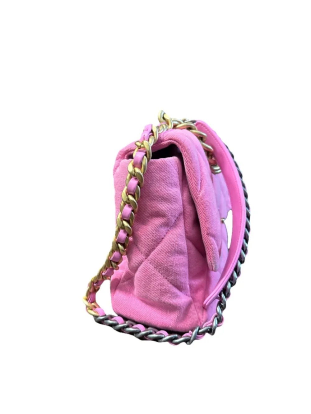 Chanel 19 Flap Bag Quilted Denim Medium Pink